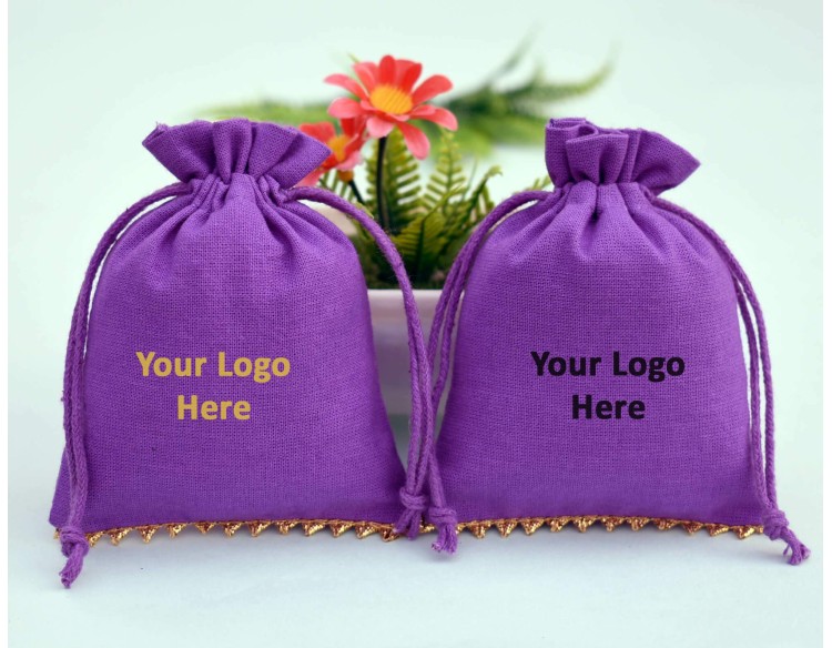 Designer Purple Custom Jewellery Pouches With Logo | Personalized Favor Bags