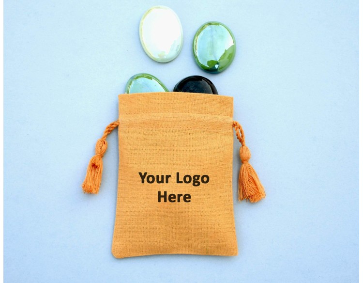 Designer Yellow Cotton Drawstring Pouch, Custom Jewelry Package, Wedding Favor Bag
