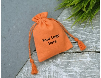 Orange Custom Jewelry Pouch With Logo Wedding Favor Bag Cotton Drawstring pouch