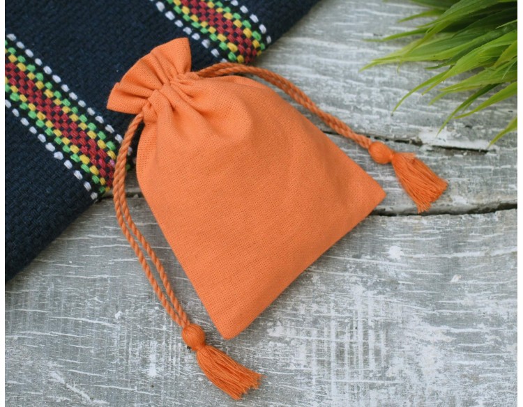 Orange Custom Jewelry Pouch With Logo Wedding Favor Bag Cotton Drawstring pouch