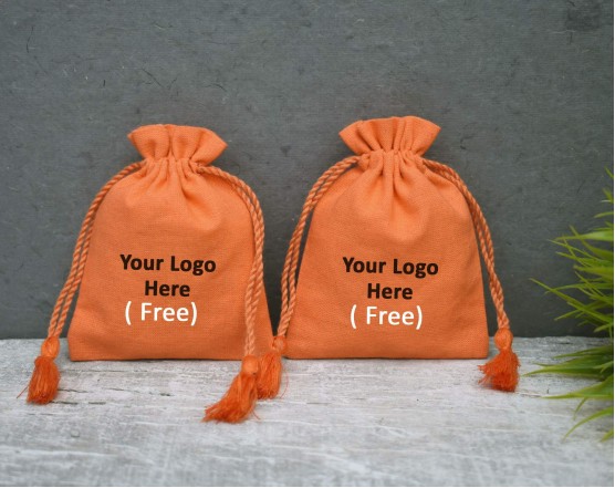 Orange Custom Jewelry Pouch With Logo Wedding Favor Bag Cotton Drawstring pouch