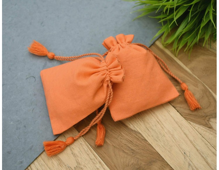 Orange Custom Jewelry Pouch With Logo Wedding Favor Bag Cotton Drawstring pouch