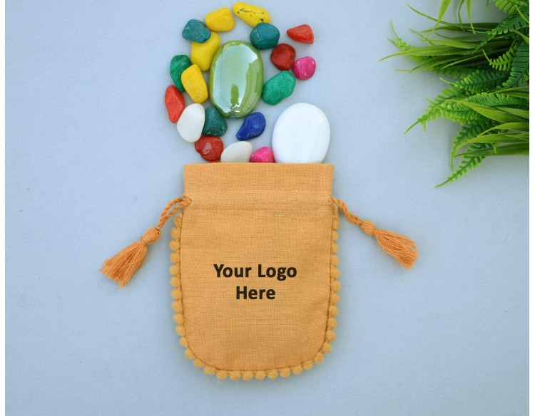 Golden Yellow Custom Jewelry Pouch, Drawstring Wedding Favor Bags, Gifts Packaging Pouch