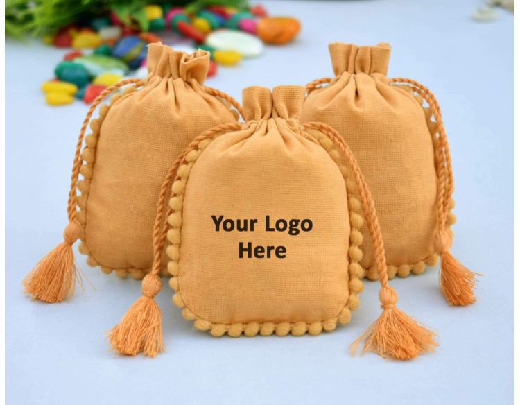 Golden Yellow Custom Jewelry Pouch, Drawstring Wedding Favor Bags, Gifts Packaging Pouch