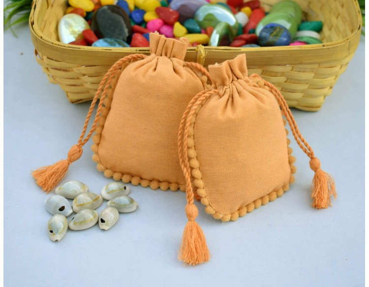 Golden Yellow Custom Jewelry Pouch, Drawstring Wedding Favor Bags, Gifts Packaging Pouch