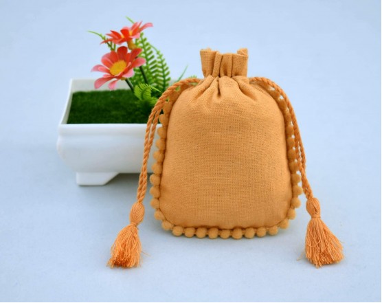 Golden Yellow Custom Jewelry Pouch, Drawstring Wedding Favor Bags, Gifts Packaging Pouch