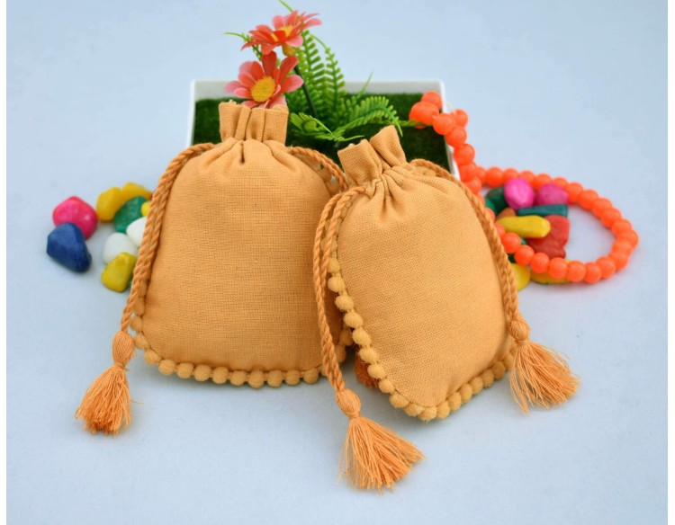 Golden Yellow Custom Jewelry Pouch, Drawstring Wedding Favor Bags, Gifts Packaging Pouch