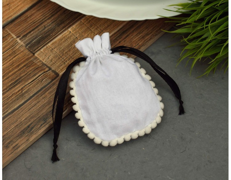 Designer White Custom  Jewelry Packaging, Drawstring Pouch, Wedding Favor Bag