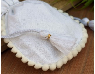 White Designer Custom Jewelry Pouch, Eco Friendly Cotton Pouches, Reuse Bag