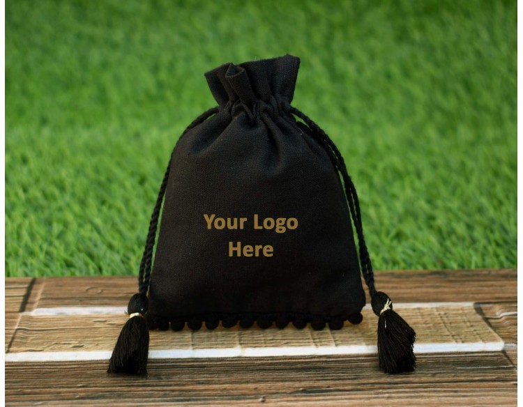 Personalized Jewelry Packaging Pouch With Black Drawstring, Wedding Favor Bags, Eco friendly Packaging Bag, Produce Bags