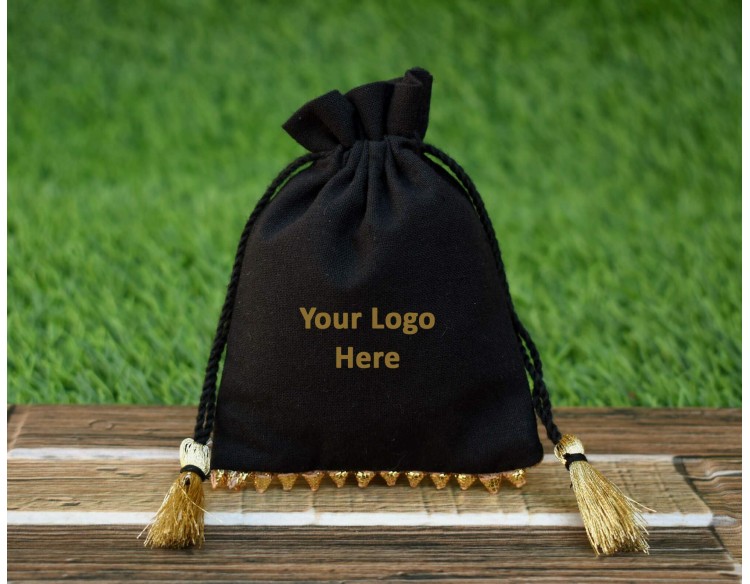 Black Personalized Drawstring Pouch, Jewelry Packaging Bags, Drawstring Bags, Wedding Favor Bags