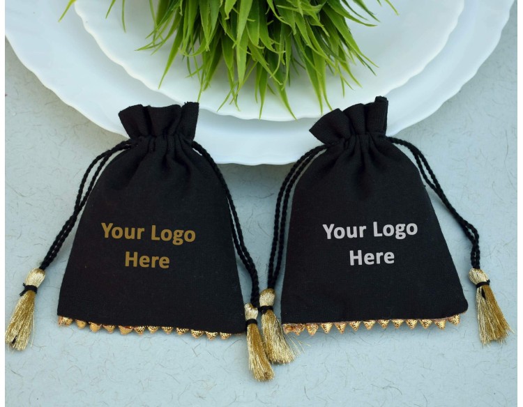 Black Personalized Drawstring Pouch, Jewelry Packaging Bags, Drawstring Bags, Wedding Favor Bags