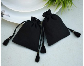 Black Eco-Friendly Drawstring Pouch, Small Cotton Bags, Cotton Drawstring Bags, Custom Logo Print