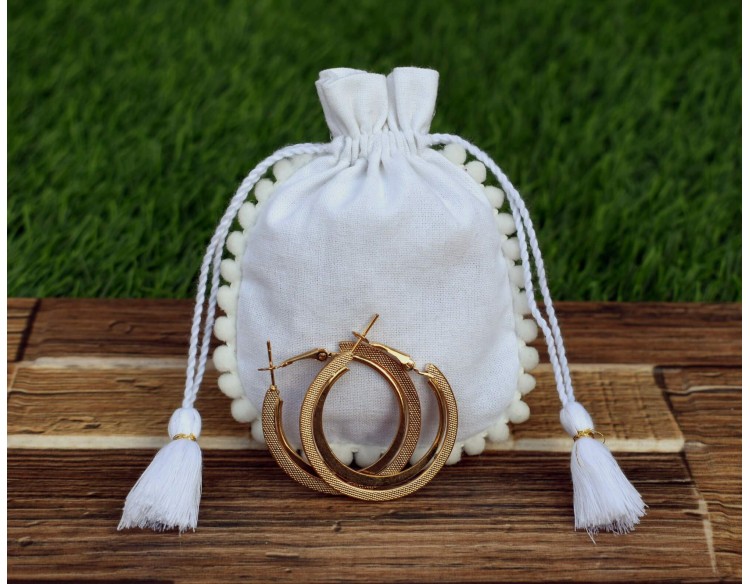 Round Pom Pom Cotton Drawstring Bag, Personalised Pouch With Custom Logo, Coin Pouch