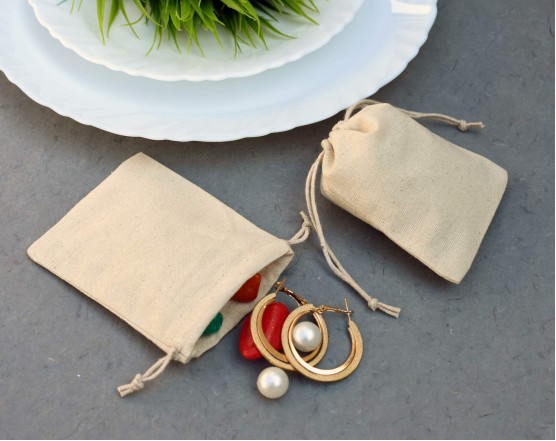 Eco Friendly Personalized Cotton Pouch With Drawstring For Jewellery Packaging, Wedding Favor Bags