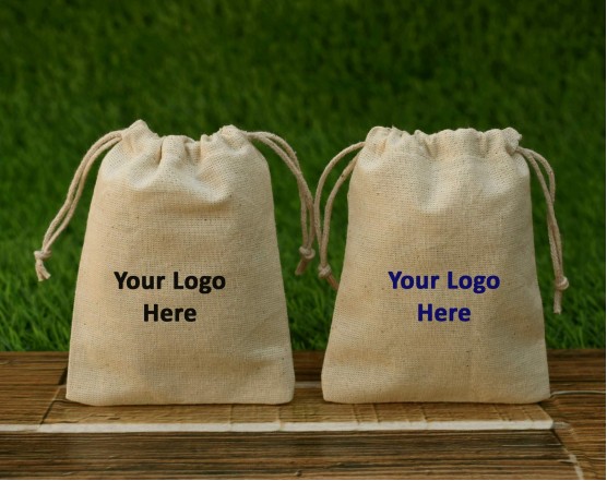 Eco Friendly Personalized Cotton Pouch With Drawstring For Jewellery Packaging, Wedding Favor Bags
