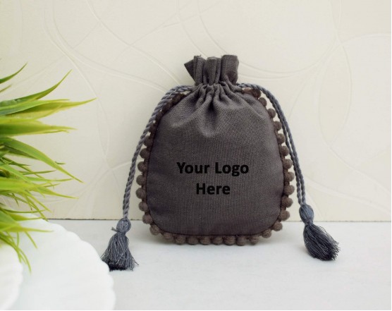 Personalised Drawstring Pouch - Jewelry Packaging Bag- Gray Color Eco Friendly Gift Bags