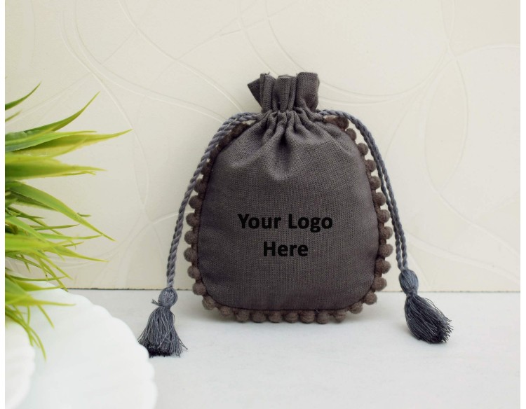 Personalised Drawstring Pouch - Jewelry Packaging Bag- Gray Color Eco Friendly Gift Bags