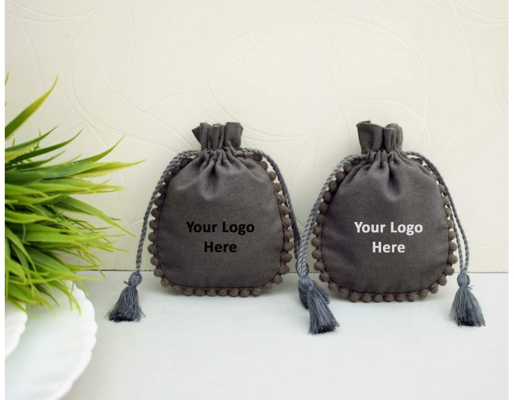 Personalised Drawstring Pouch - Jewelry Packaging Bag- Gray Color Eco Friendly Gift Bags