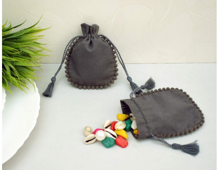 Personalised Drawstring Pouch - Jewelry Packaging Bag- Gray Color Eco Friendly Gift Bags