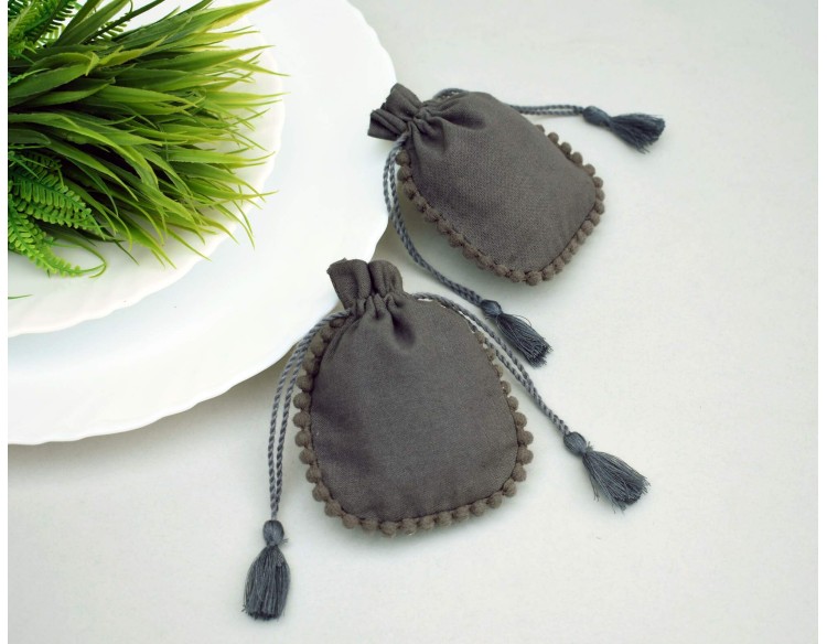 Personalised Drawstring Pouch - Jewelry Packaging Bag- Gray Color Eco Friendly Gift Bags