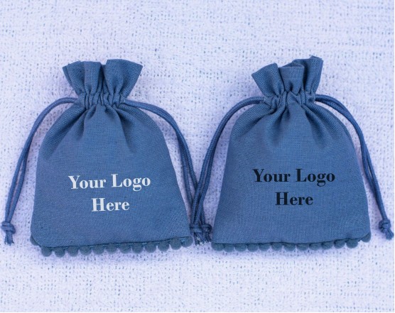 100 Blue Custom Jewelry Packaging Pouch Cotton Small Gift Bags With Brand Logo