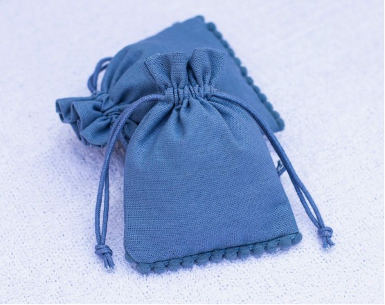 100 Blue Custom Jewelry Packaging Pouch Cotton Small Gift Bags With Brand Logo