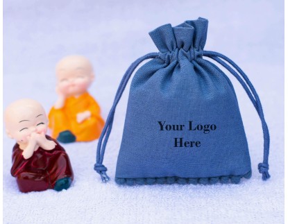 100 Blue Custom Jewelry Pouch for Packaging, Cotton Small Gift Bags With Brand Logo