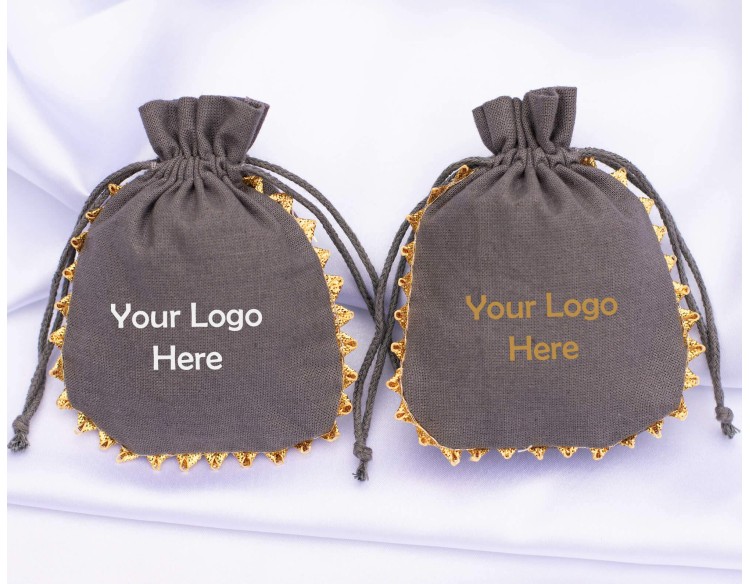 100 Gray Cotton Drawstring Pouch For Jewelry Packaging with Logo, Wedding Favor Bags, Gift Wrapping