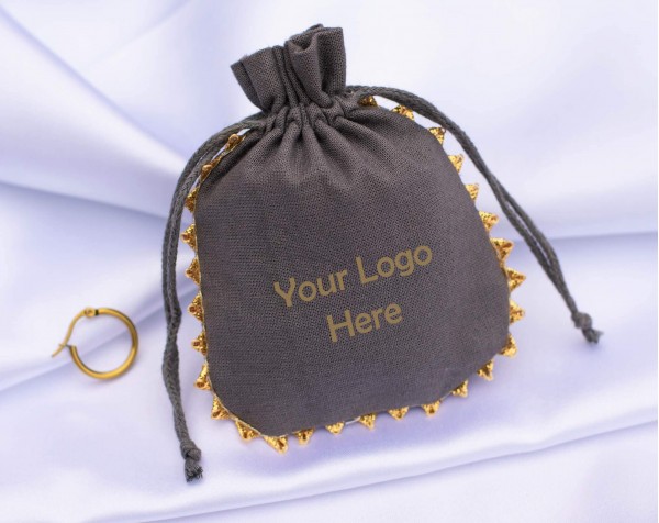 100 Designer Gray Custom Drawstring Jewelry Pouch, Cotton Pouch With Logo, Wedding Favor Bag