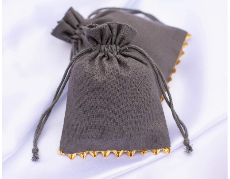 100 Grey Designer Custom Jewelry Pouch, Wedding Favor Bag, Cotton Drawstring Pouch With Logo
