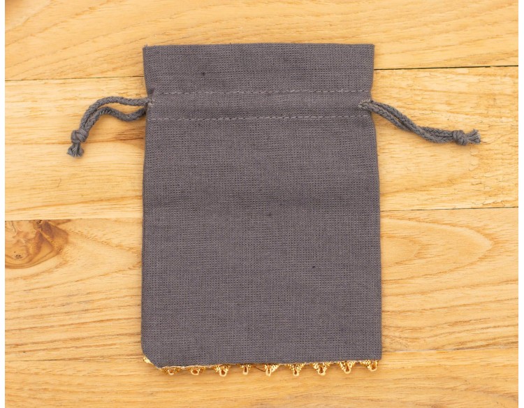 100 Grey Designer Custom Jewelry Pouch, Wedding Favor Bag, Cotton Drawstring Pouch With Logo