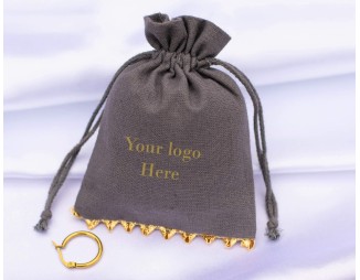 100 Grey Designer Custom Jewelry Pouch, Wedding Favor Bag, Cotton Drawstring Pouch With Logo