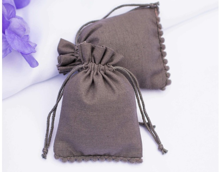 100 Gray Designer  Custom Logo Jewelry Pouch, Wedding Favor Bag, Cotton Drawstring Pouch, Bracelet Bag