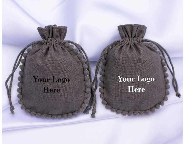 Pack of 100 Gray Drawstring Pouch, Custom Jewelry Packaging Pouch With Brand Logo