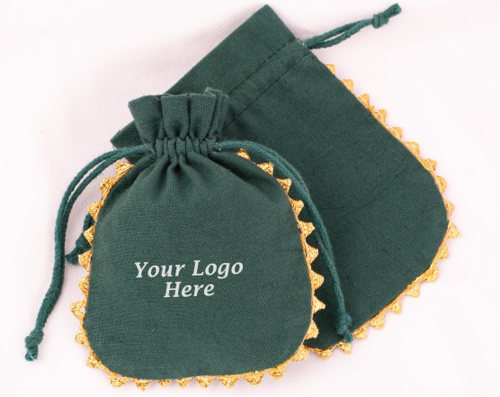 100 Designer Round Lace Green Cotton Drawstring Pouch, Custom  Jewellery Package, Wedding Favor Bag