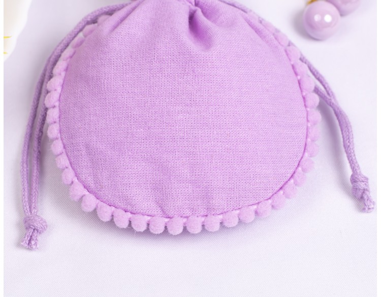 100 Purple Cotton Drawstring Pouches For Jewelry Packaging With Brand Logo Print, Designer Borders