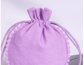 100 Purple Cotton Drawstring Pouches For Jewelry Packaging With Brand Logo Print, Designer Borders