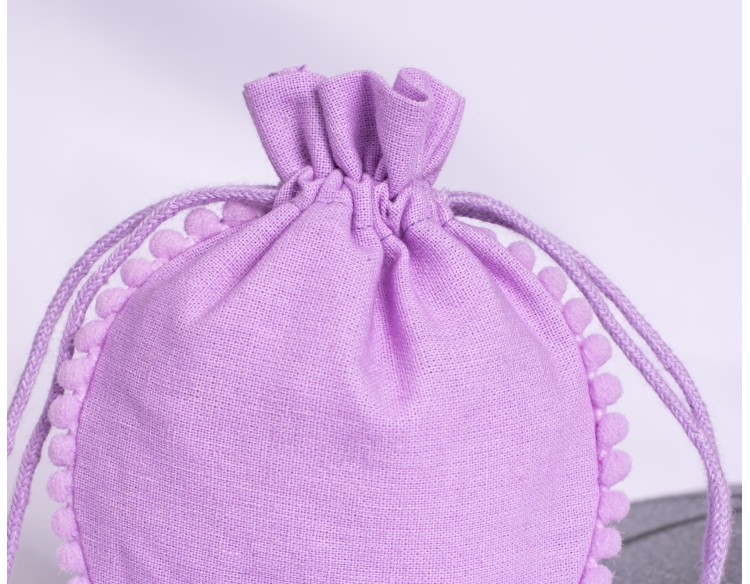 100 Purple Cotton Drawstring Pouches For Jewelry Packaging With Brand Logo Print, Designer Borders