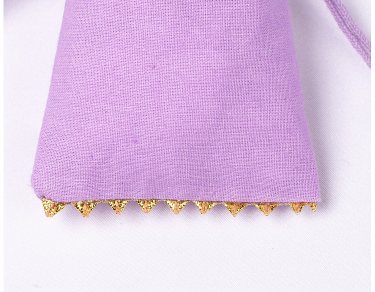 Purple Bottom Lace Cotton Drawstring Pouch For Jewelry Packaging With Brand Logo Print 