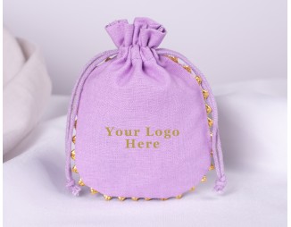 100 Designer Light Purple Round Lace Custom Drawstring Jewelry Pouch, Cotton Pouch With Logo, Wedding Favor Bag