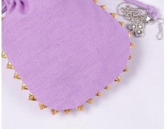 100 Designer Light Purple Round Lace Custom Drawstring Jewelry Pouch, Cotton Pouch With Logo, Wedding Favor Bag