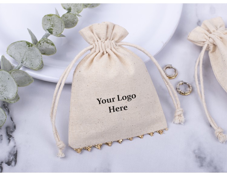 100 Natural Cotton Pouches, Custom Jewelry Packaging Pouch, Wedding Favor Bag