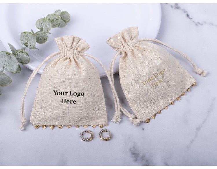 100 Natural Cotton Pouches, Custom Jewelry Packaging Pouch, Wedding Favor Bag