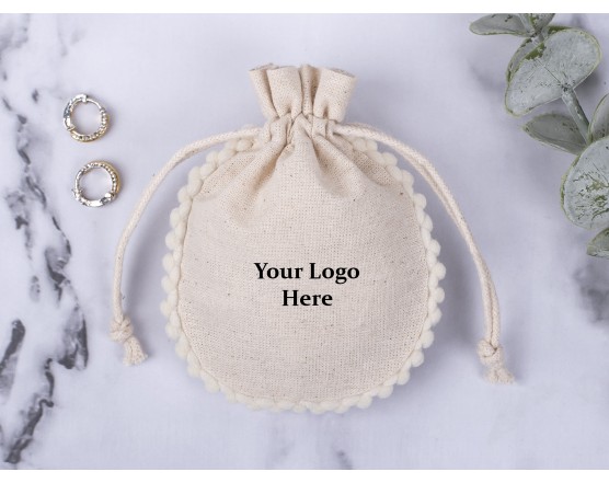 100 Natural Cotton Pouches, Custom Jewelry Packaging Pouch, Personalized Wedding Favor Bag