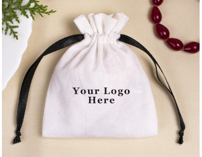 White Custom Jewelry Drawstring Pouches, Wedding Favor Bags, Gift Packaging