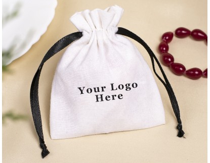 White Custom Jewelry Drawstring Pouches, Wedding Favor Bags, Gift Packaging
