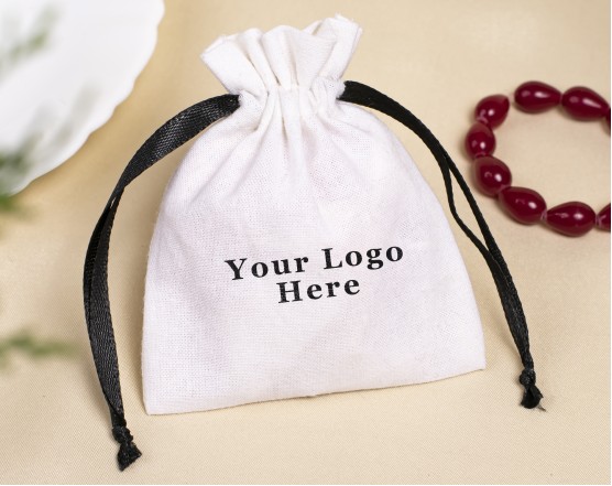 White Drawstring Pouch, Custom Jewelry Package, Wedding Favor Bag