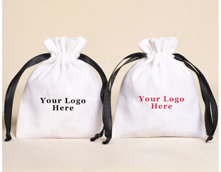 White Custom Jewelry Drawstring Pouches, Wedding Favor Bags, Gift Packaging
