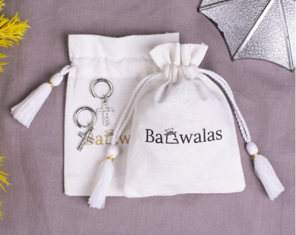 White Custom Jewellery Pouch With Logo Wedding Favor Bag Cotton Drawstring pouch
